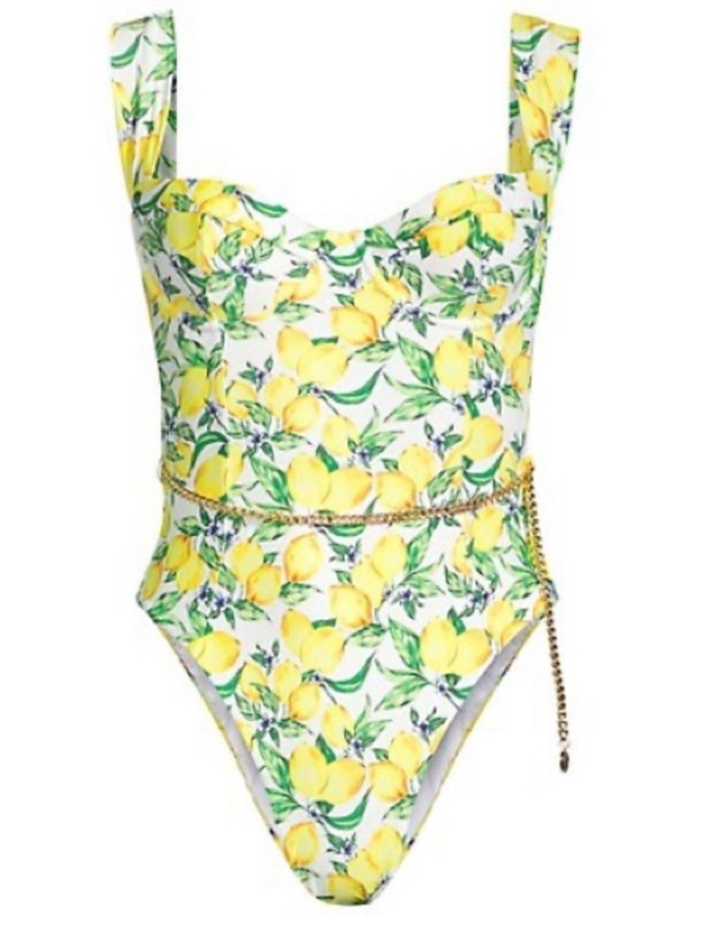 Weworewhat Yellow Lemon Print One-Piece Swimsuit With Chain Belt